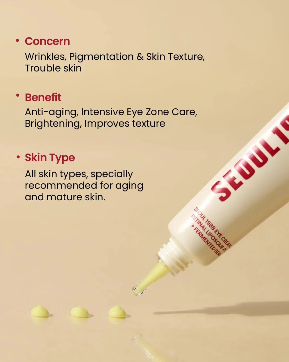 K-Secret Seoul 1988 Eye Cream : Retinal Liposome 4% + Fermented Bean – 30ml (Buy 1 + Get 1 Offer) - Beasymart