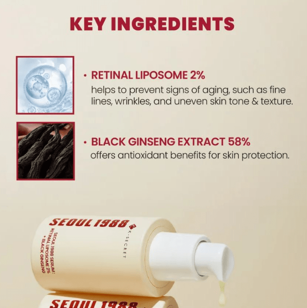 K-Secret Seoul 1988 Serum: Retinal Liposome 2% + Black Ginseng 30ml - Beasymart