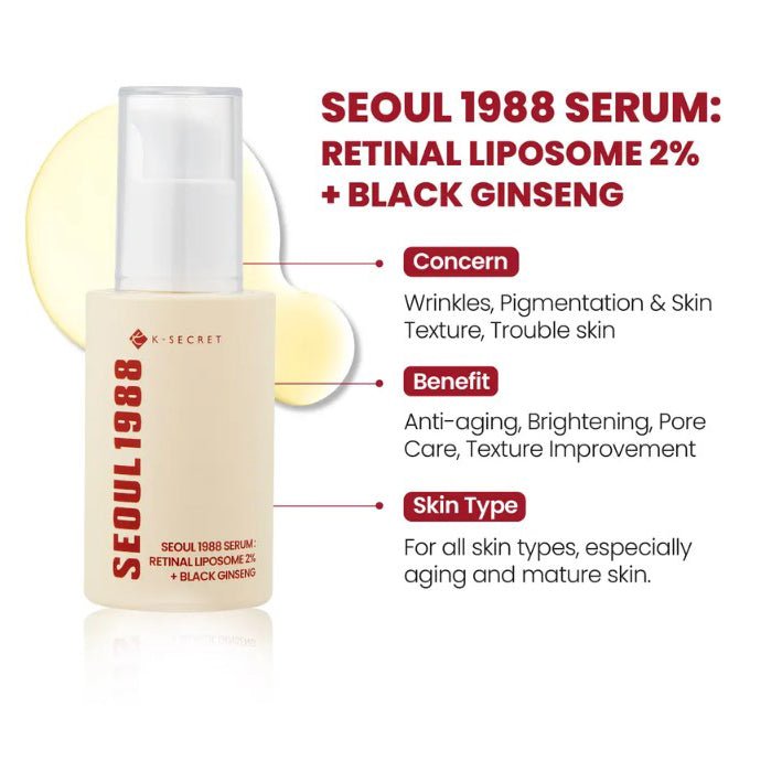 K-Secret Seoul 1988 Serum: Retinal Liposome 2% + Black Ginseng 30ml - Beasymart