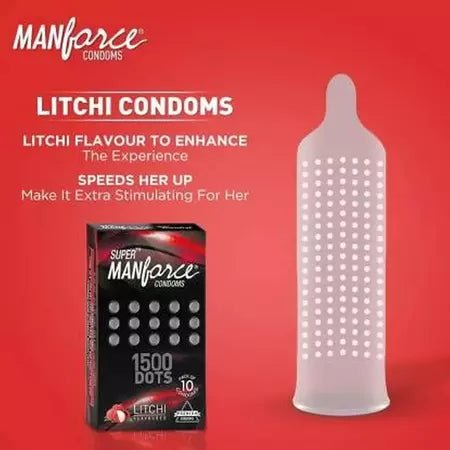 Manforce 1500 Dots Litchi Flavor Condom 10's Pack - Beasymart