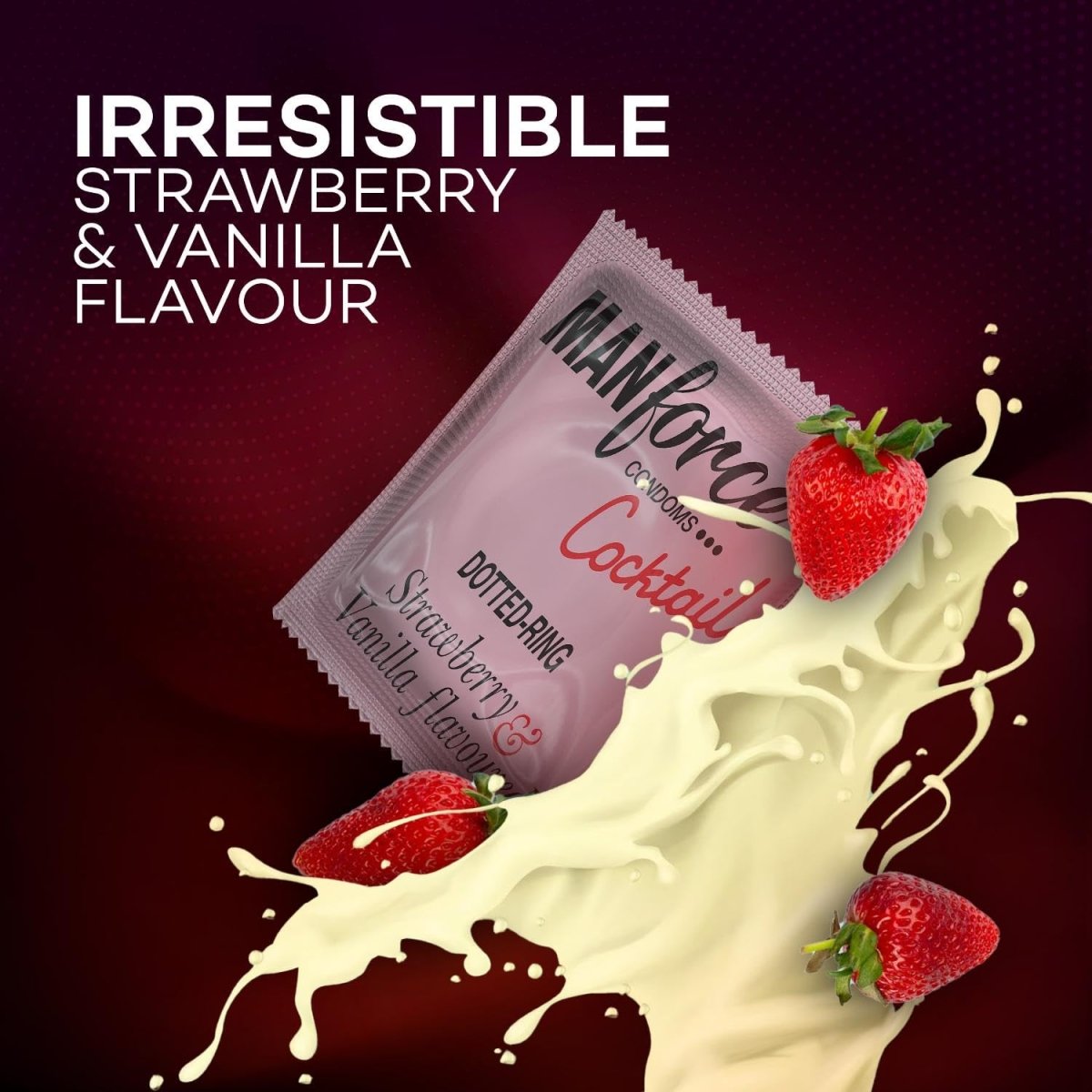 Manforce Cocktail Condom With Dotted Rings, Strawberry & Vanilla Flavoured- 10Pcs Pack - Beasymart