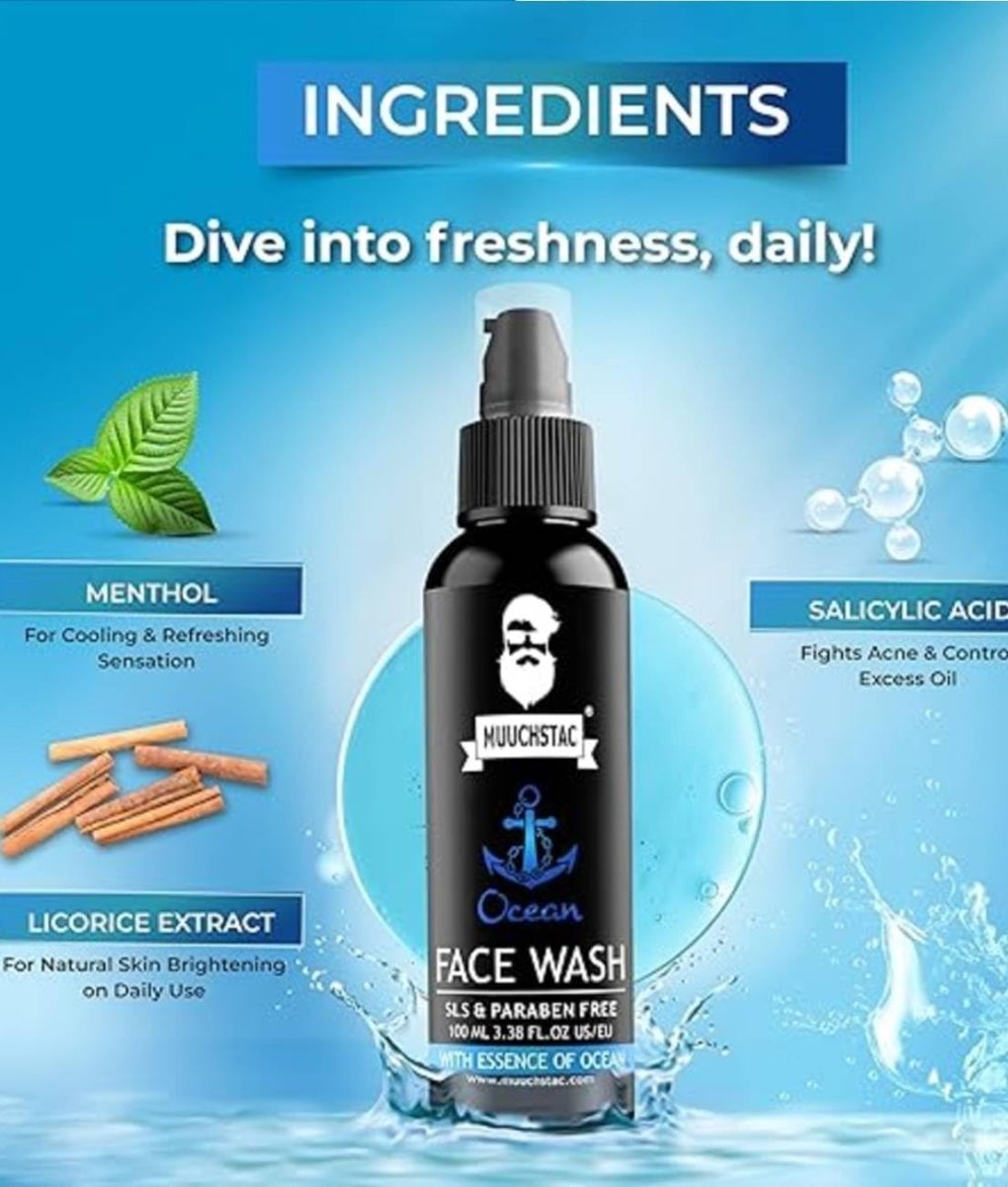 Muuchstac Ocean Face Wash SLS And Paraben Free For Men 100ml | Deep Clean & Oil Control - Beasymart