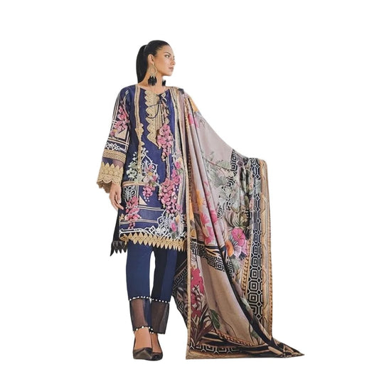 Navy Blue Pakistani Lawn Suit Set (Unstitched) - Beasymart