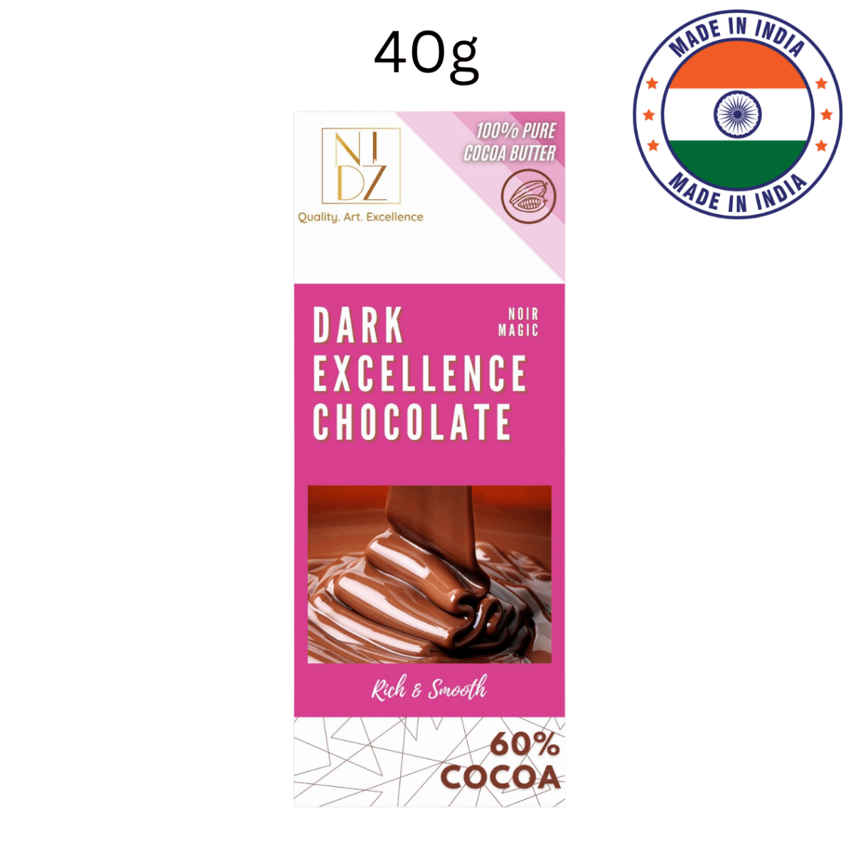 NID'Z Dark Excellence Chocolate (60% Cocoa) 40g - Beasymart