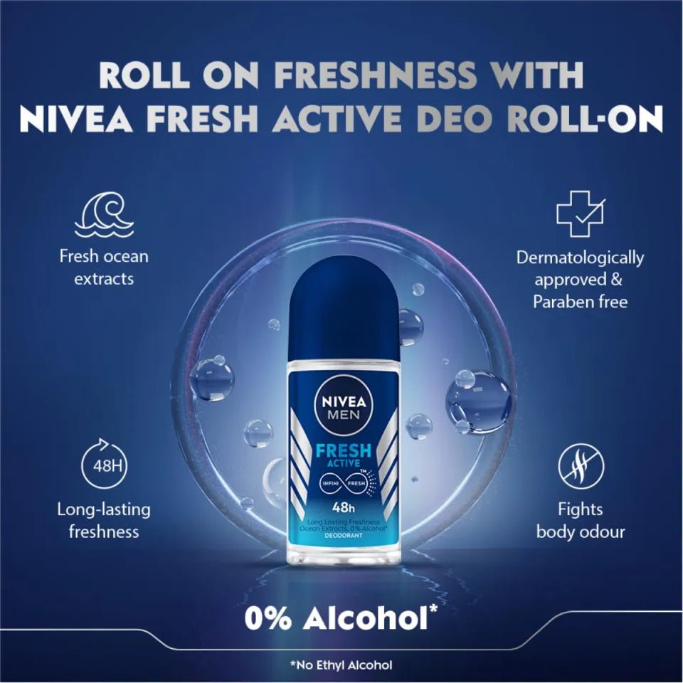 Nivea Men Roll On Fresh Active 50ml 2Pcs Combo Offer - Beasymart