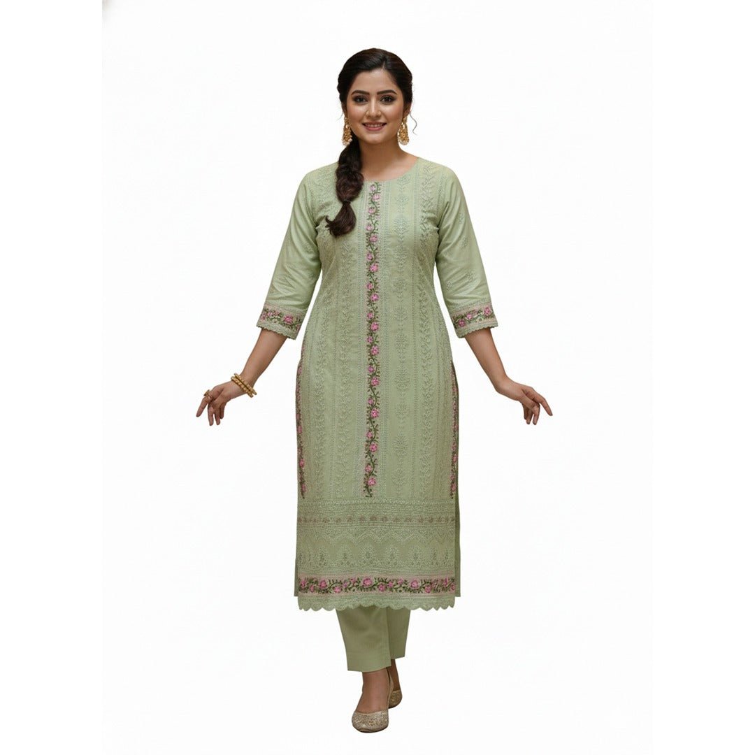 Pastel Green Embroidered Salwar Kameez (Unstitched) - Beasymart