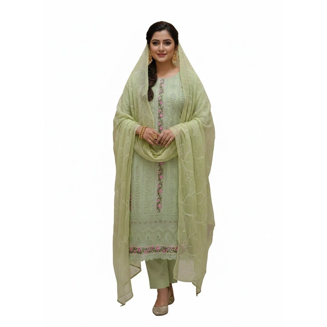 Pastel Green Embroidered Salwar Kameez (Unstitched) - Beasymart