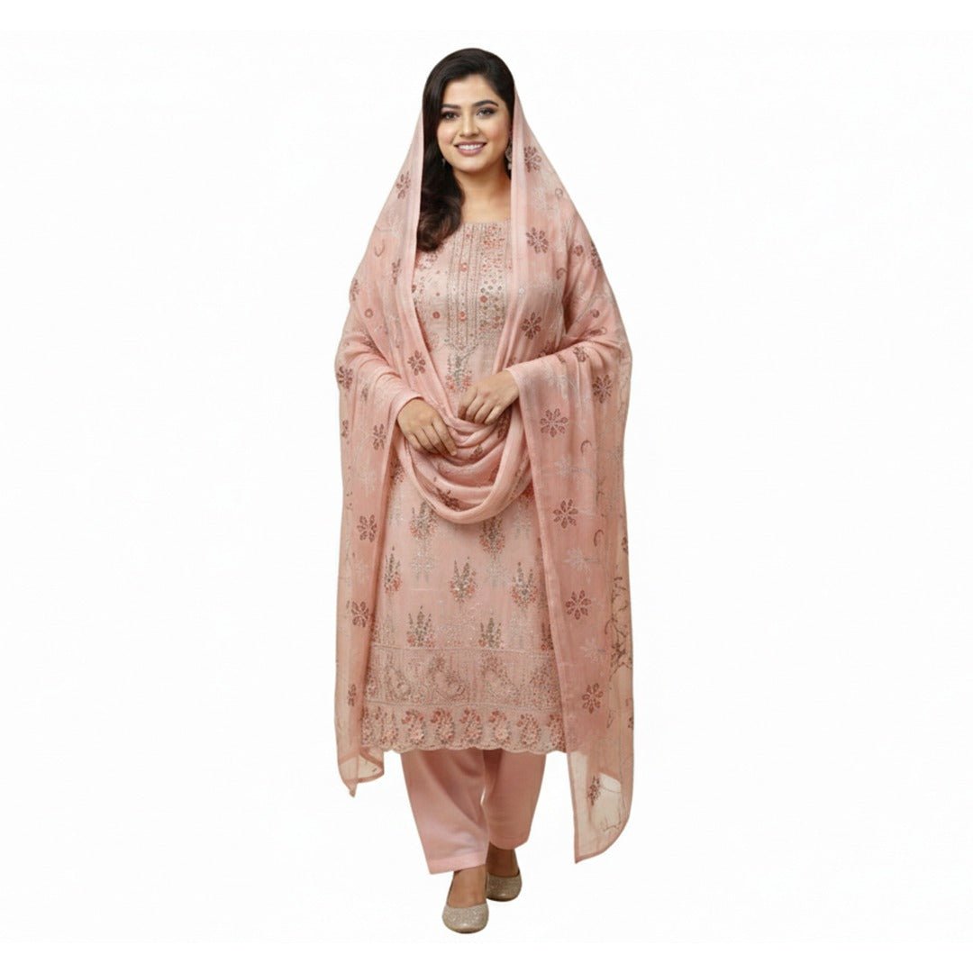 Peach-Colored Salwar Kameez (Unstitched) - Beasymart