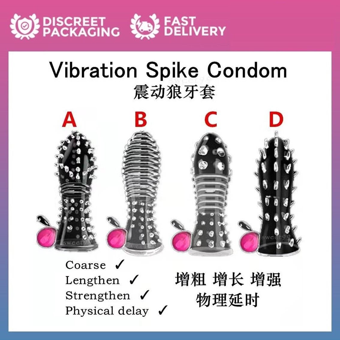 Premium Vibrate Crystal Spike Condom Men Enlarger Sleeve - Beasymart