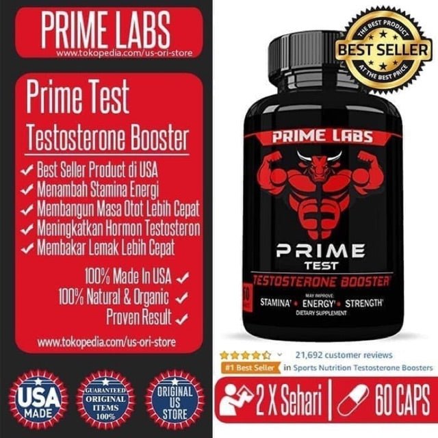 Prime Labs Prime Test Testosterone Booster For Men, 90 Caplets - Beasymart