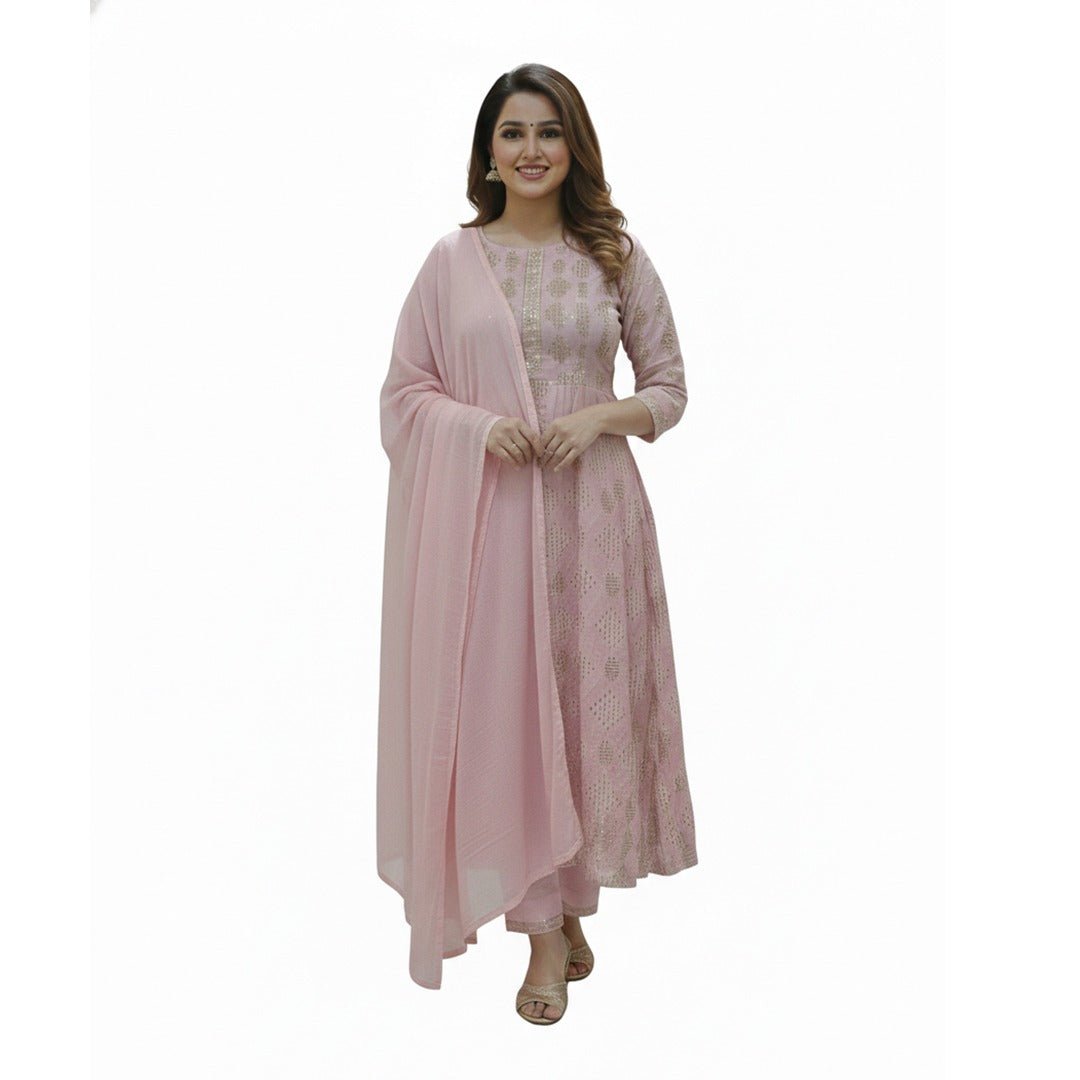 Printed Anarkali Suit Set (Unstitched) - Beasymart
