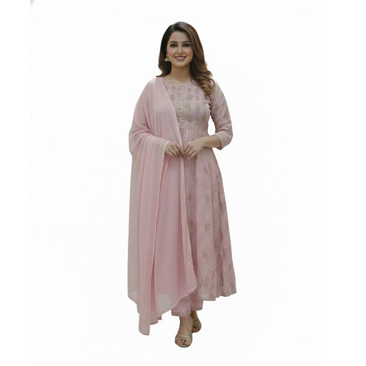 Printed Anarkali Suit Set (Unstitched) - Beasymart