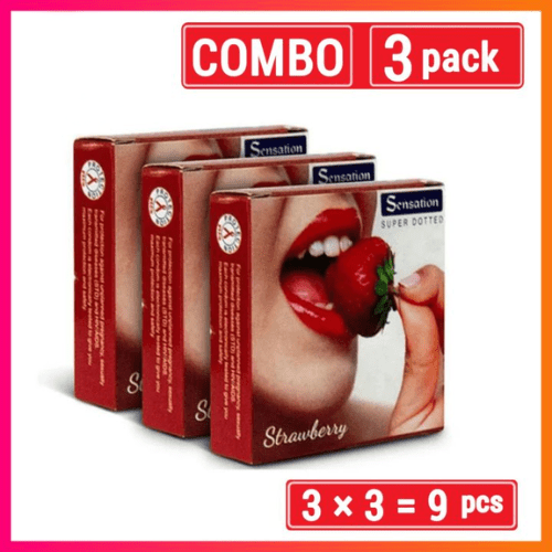 Sensation Super Dotted Scented Strawberry Condom 3's X 3 Pack - Beasymart