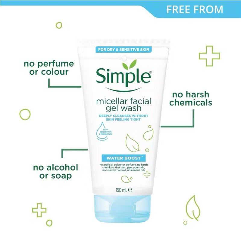 Simple Micellar Gel Wash Hydrated Dewy Fresh Skin Water Boost Soap-Free 150ml - Beasymart