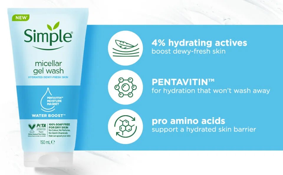 Simple Micellar Gel Wash Hydrated Dewy Fresh Skin Water Boost Soap-Free 150ml - Beasymart