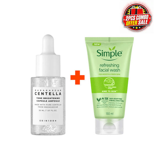 Skin 1004 Madagascar Centella Tone Brightening Capsule Ampoule 30ml + Simple Refreshing Facial Wash 150ml Combo - Beasymart