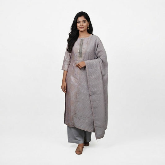 Traditional Grey Salwar Kameez Set (Unstitched) - Beasymart