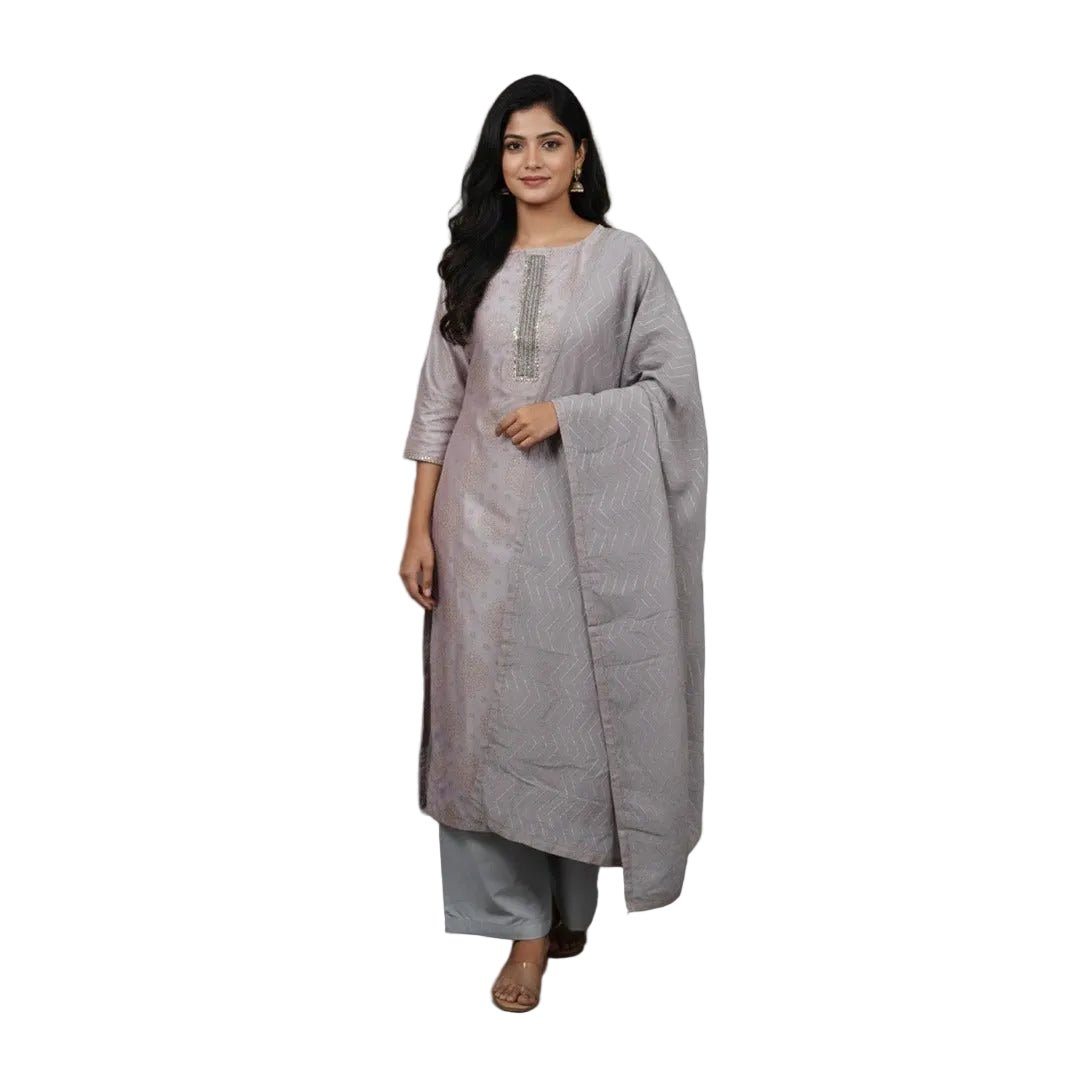 Traditional Grey Salwar Kameez Set (Unstitched) - Beasymart